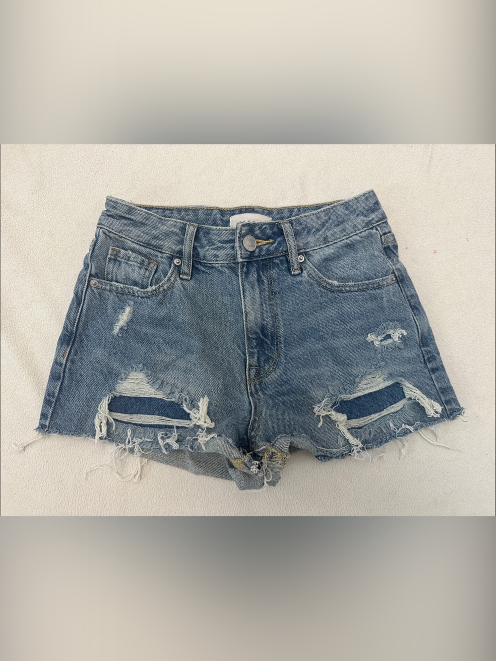 High-Rise Distressed Denim Women’s Shorts - Light Blue
